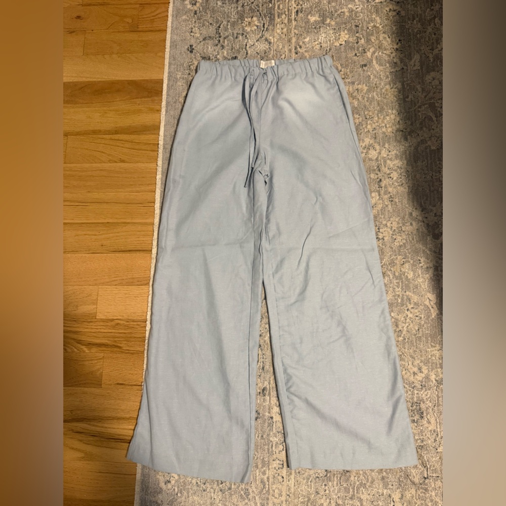 Caroline Constas Light Blue Wide-Leg Linen Pants